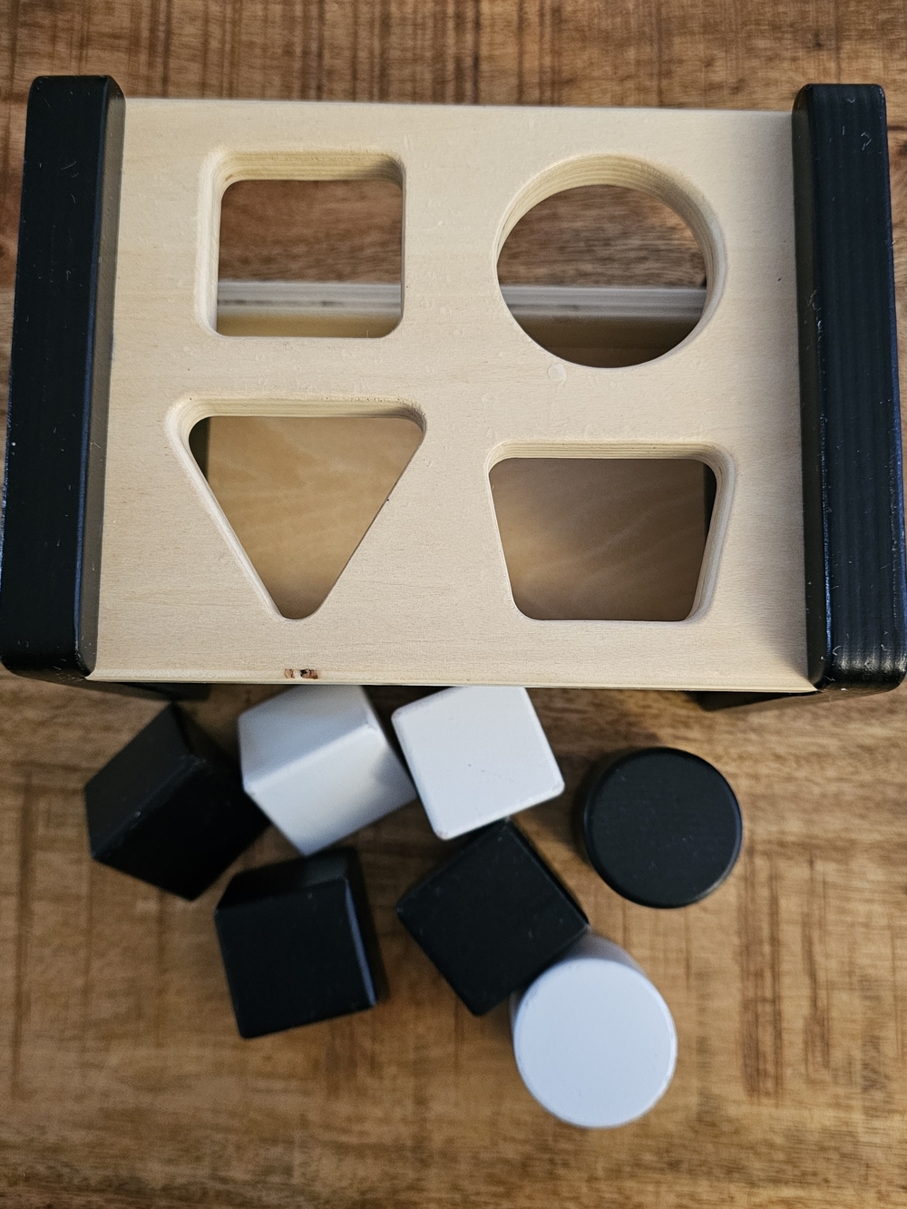 Pottery Barn Kids Wooden Shape Sorter Toy - Black / White (Missing 1 Piece)